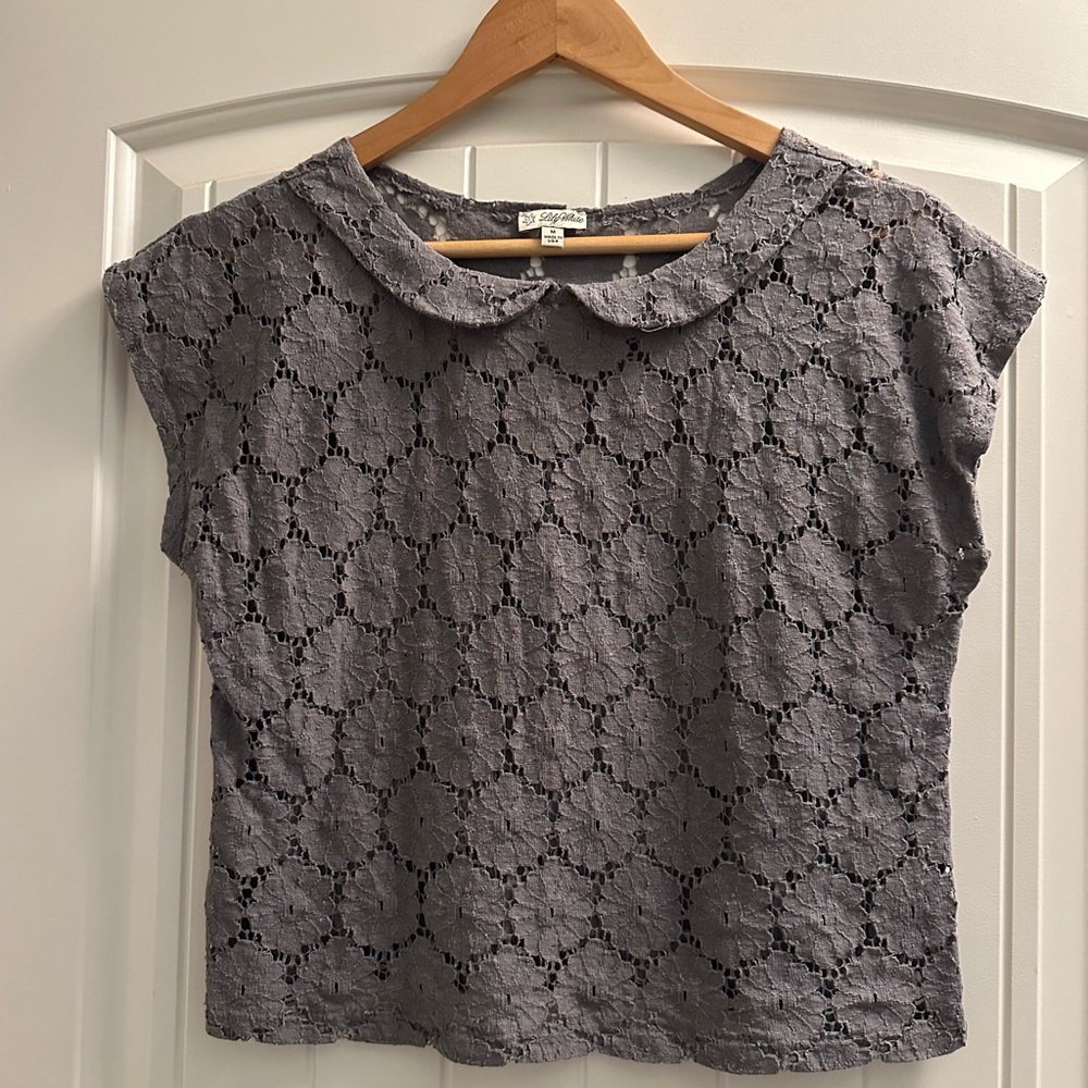 Lily White Gray Lace Peter Pan Collar Top